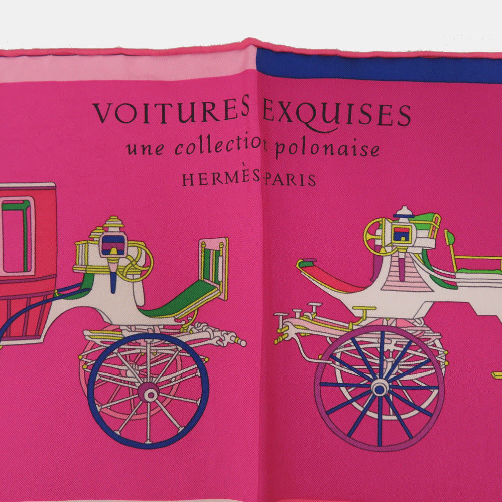 HERMES scarf silk pink Carre90 VOITURES EXQUISES Exquisite carriage Women  d