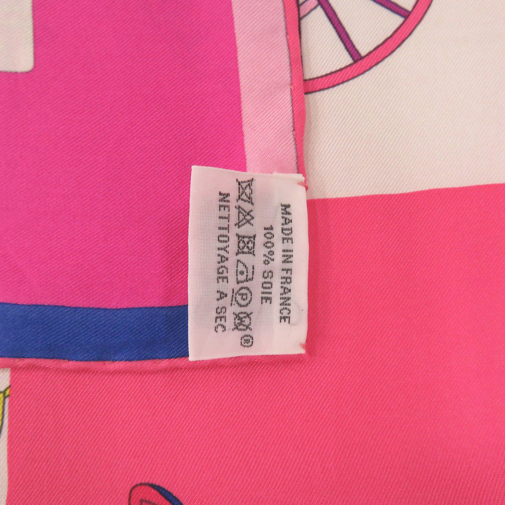 HERMES scarf silk pink Carre90 VOITURES EXQUISES Exquisite carriage Women  d