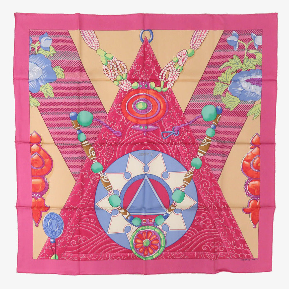 HERMES scarf silk pink Carre90 TIBET 2 Tibet 2 Women  d