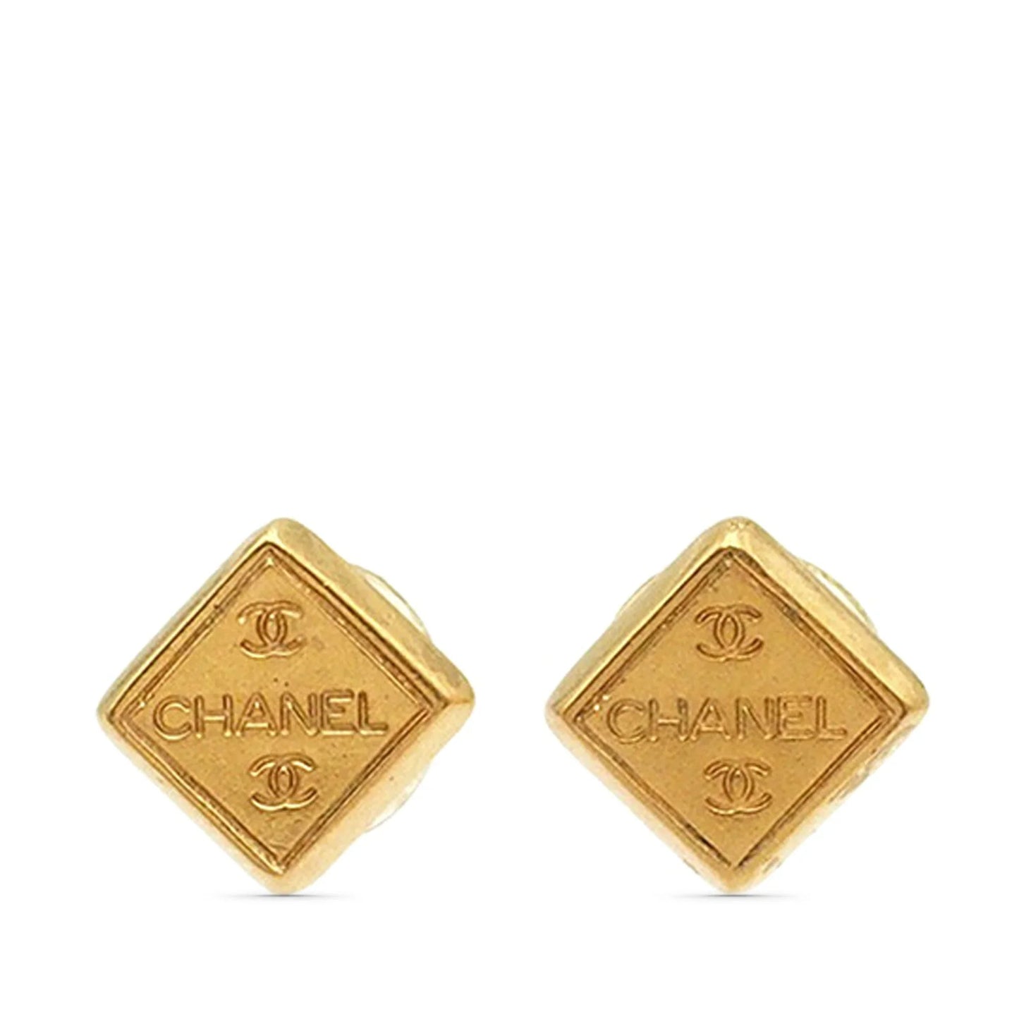 Gold Chanel Gold Plated Logo Bullet Back Earrings