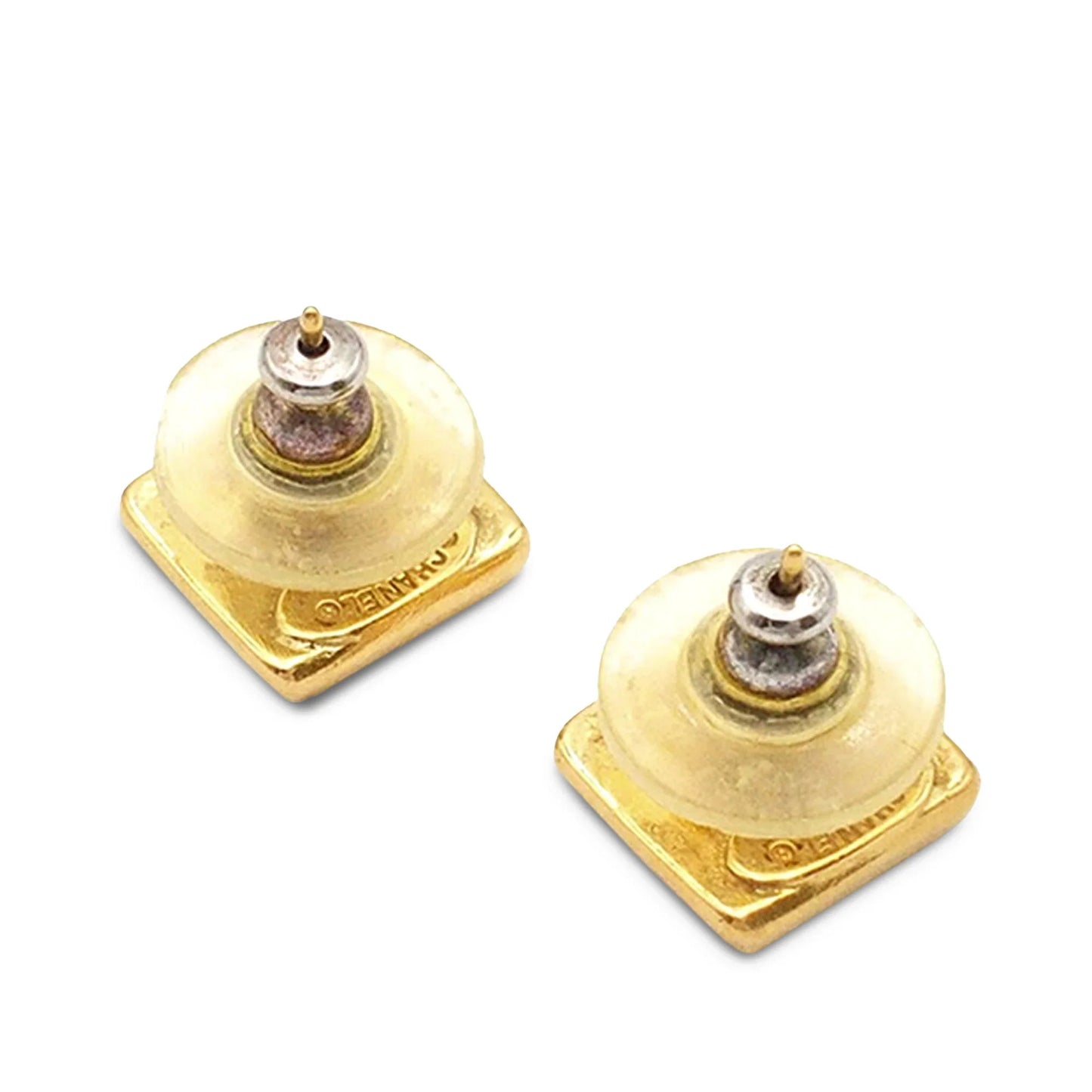 Gold Chanel Gold Plated Logo Bullet Back Earrings