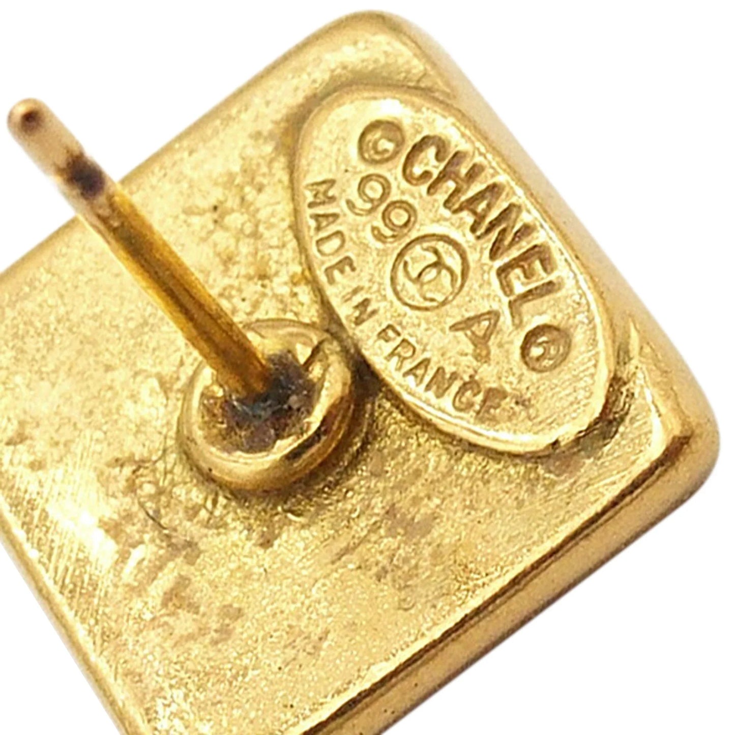 Gold Chanel Gold Plated Logo Bullet Back Earrings