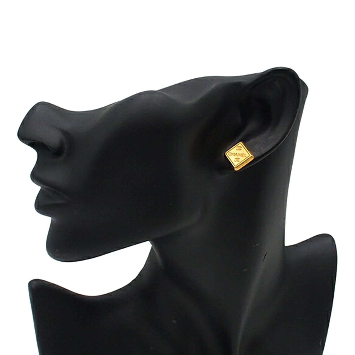 Gold Chanel Gold Plated Logo Bullet Back Earrings