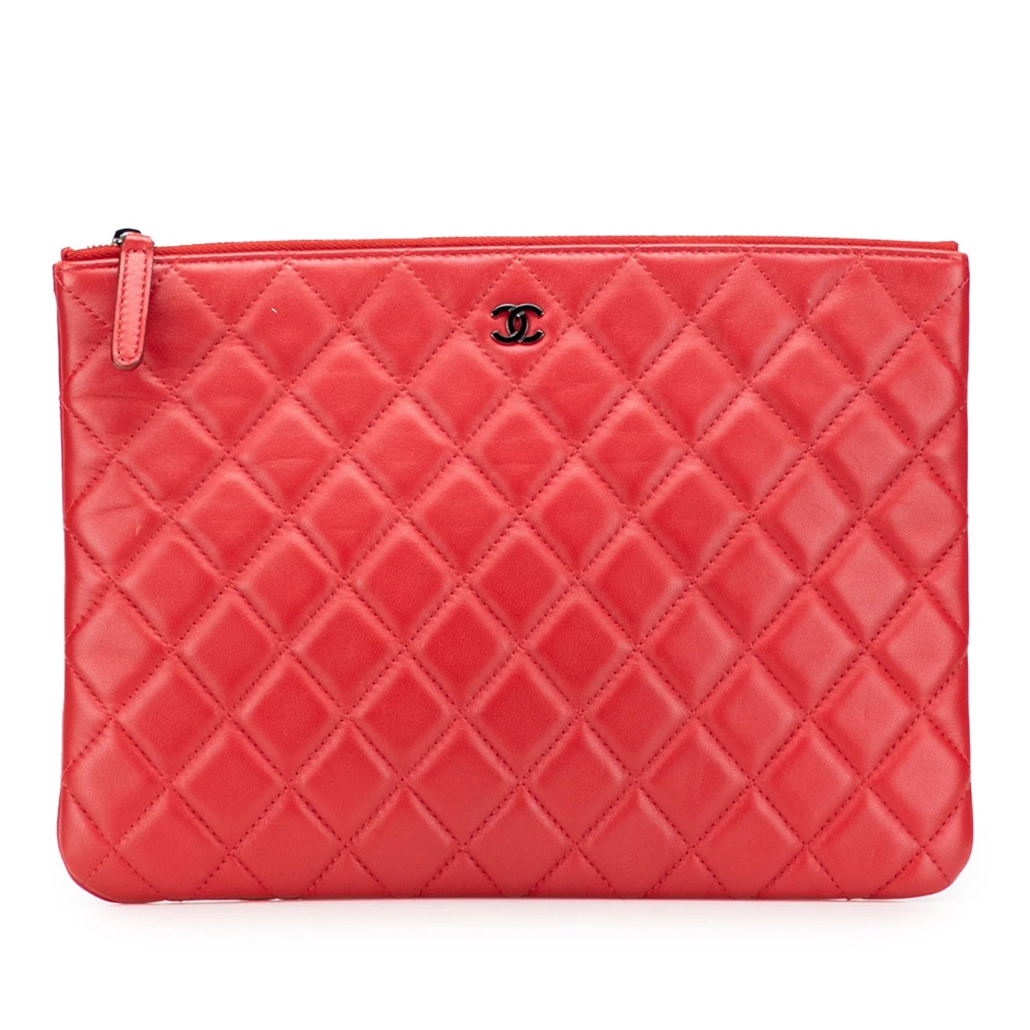 Red Chanel Medium Quilted Lambskin O Case Clutch
