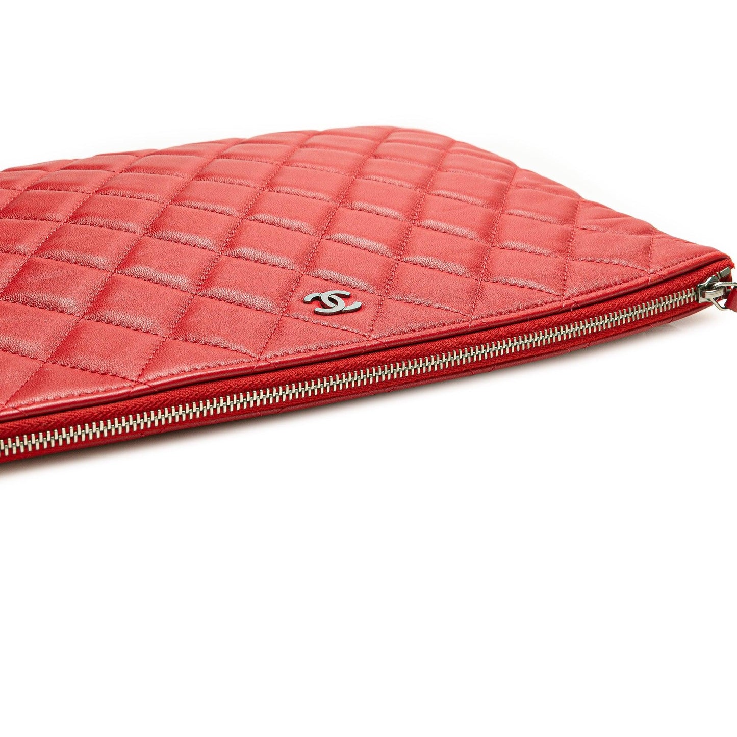 Red Chanel Medium Quilted Lambskin O Case Clutch
