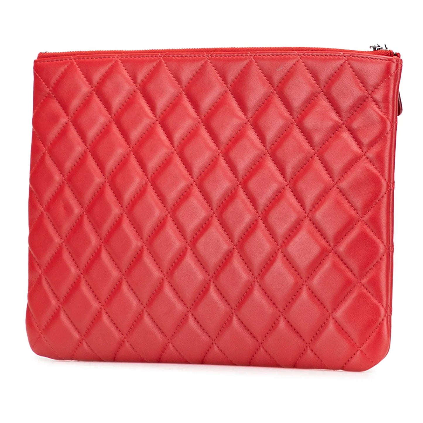 Red Chanel Medium Quilted Lambskin O Case Clutch