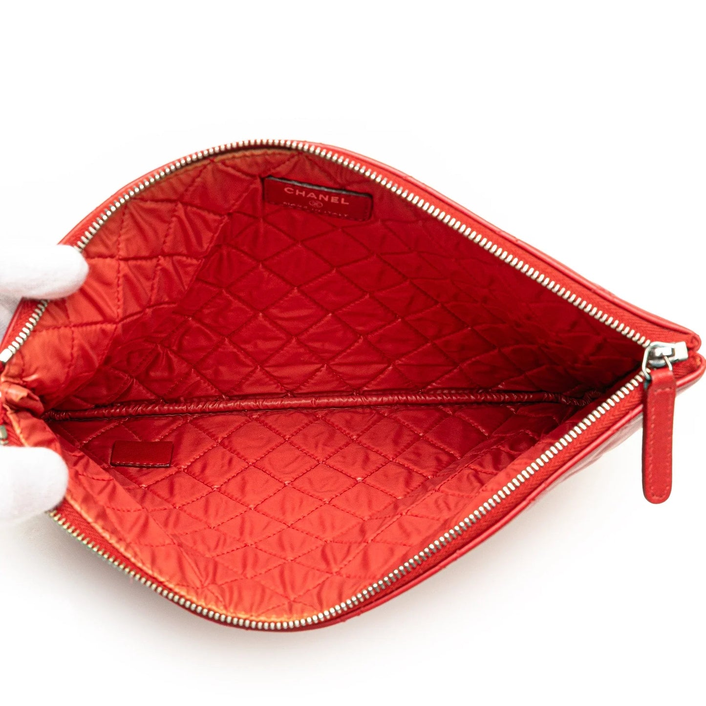 Red Chanel Medium Quilted Lambskin O Case Clutch