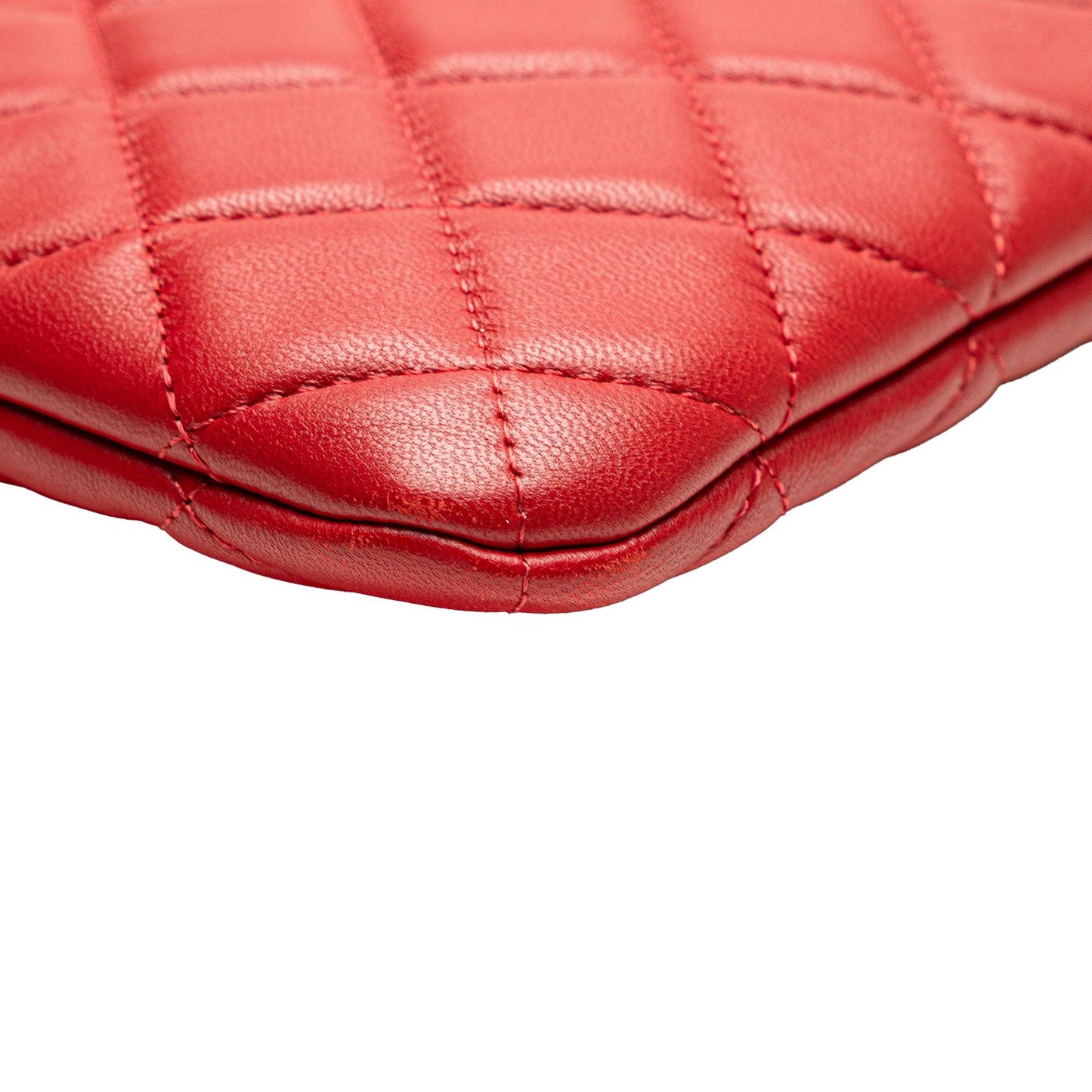 Red Chanel Medium Quilted Lambskin O Case Clutch