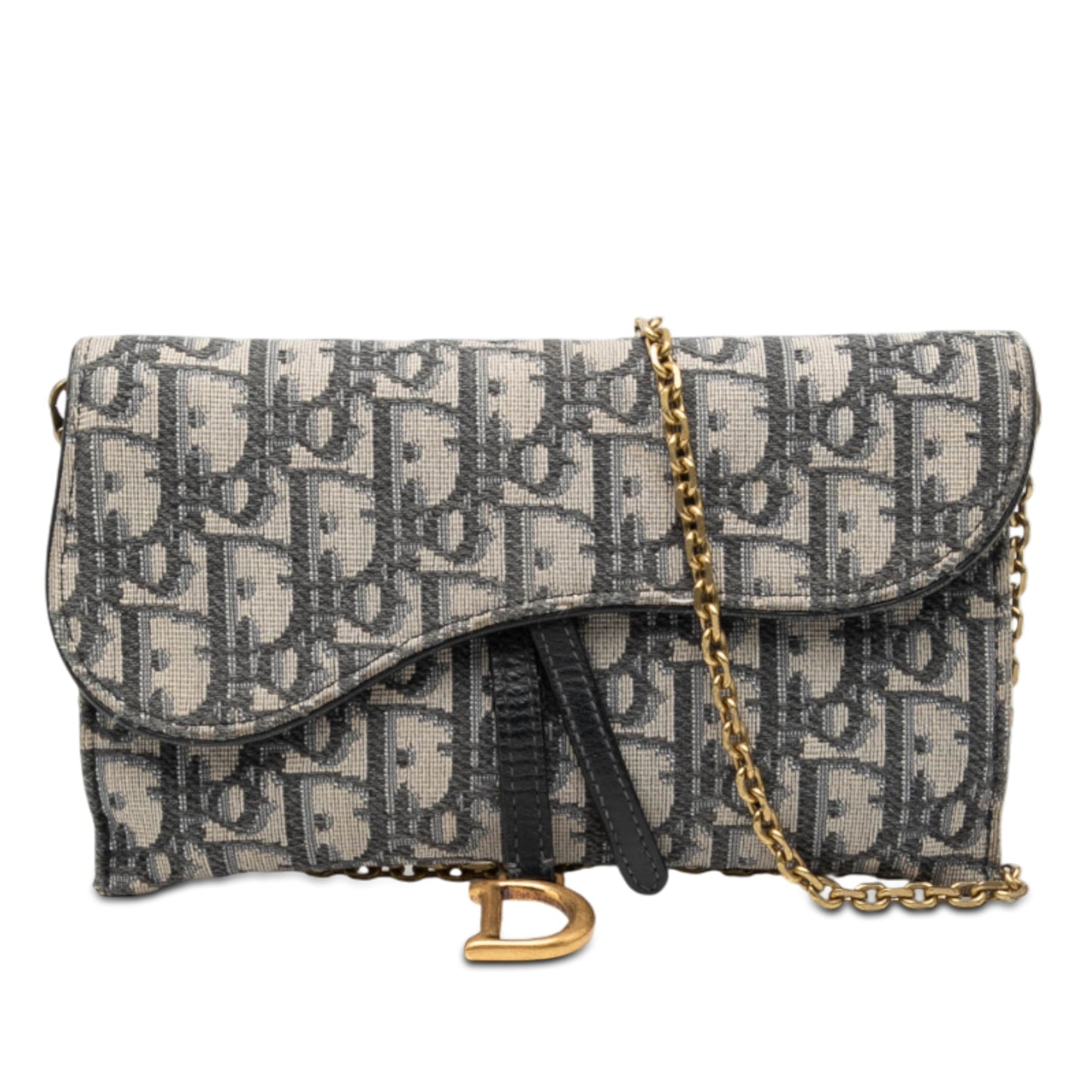 Blue Dior Oblique Canvas Saddle Wallet On Chain Crossbody Bag