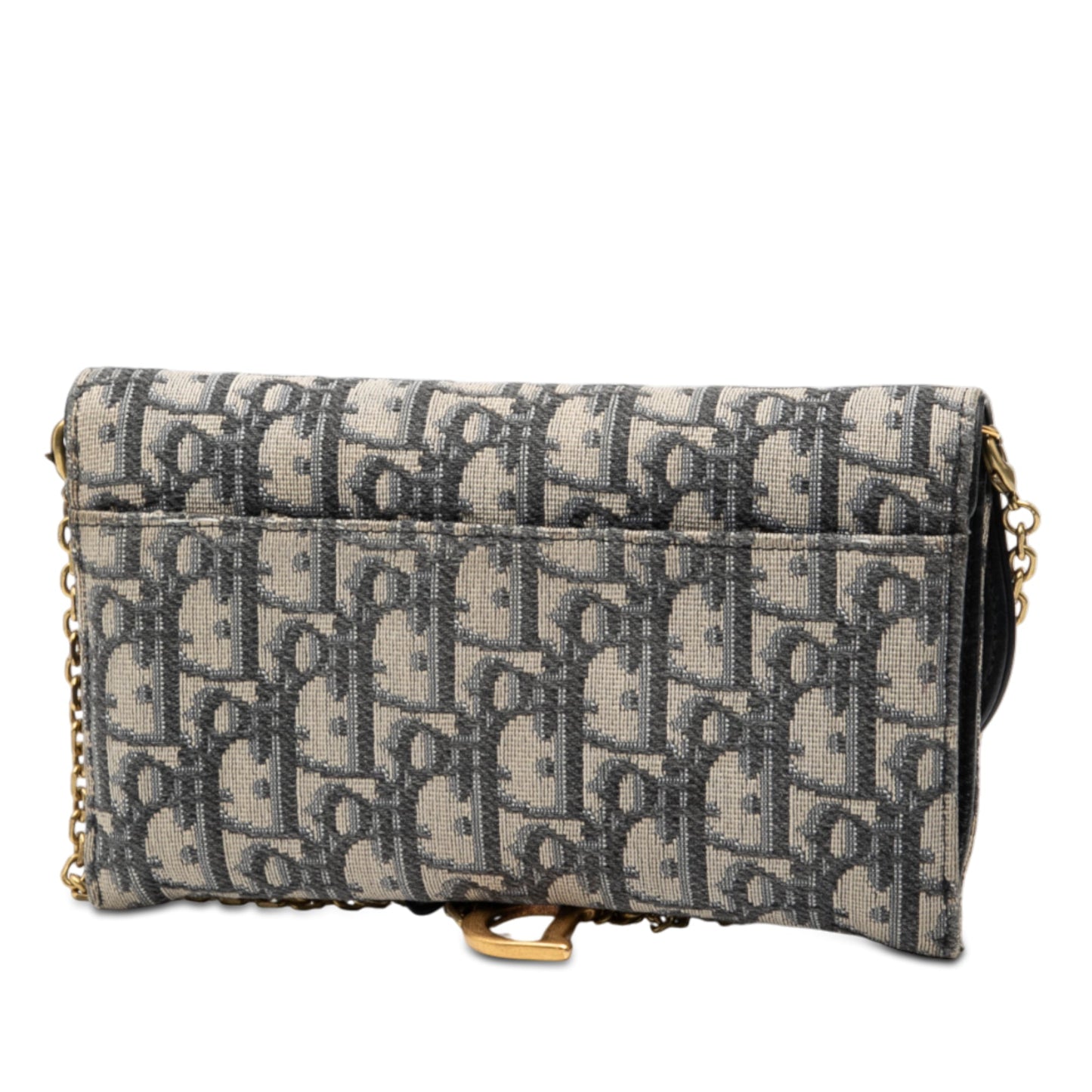Blue Dior Oblique Canvas Saddle Wallet On Chain Crossbody Bag