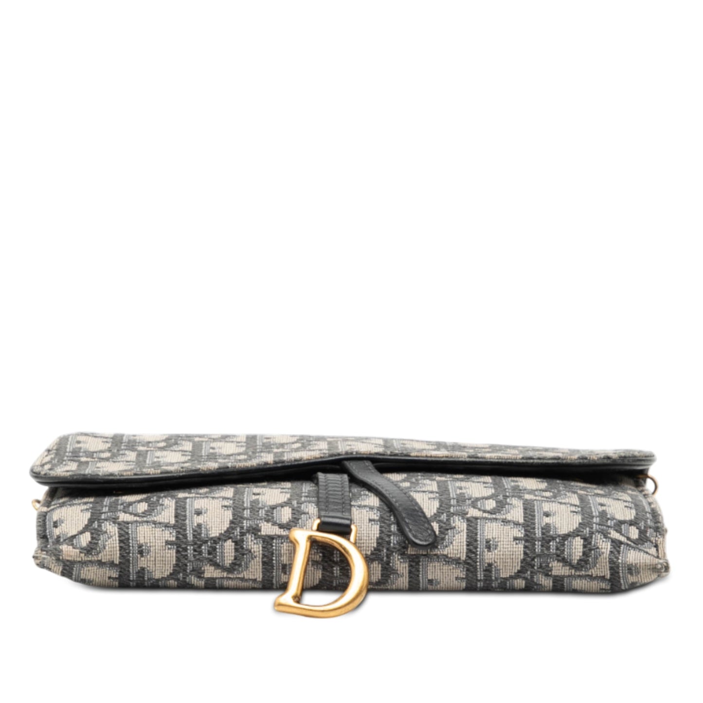 Blue Dior Oblique Canvas Saddle Wallet On Chain Crossbody Bag