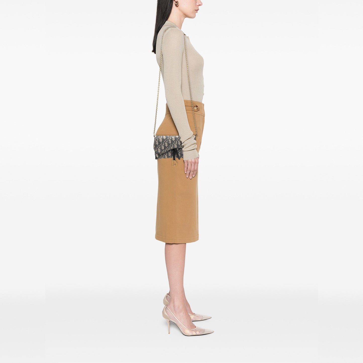 Blue Dior Oblique Canvas Saddle Wallet On Chain Crossbody Bag