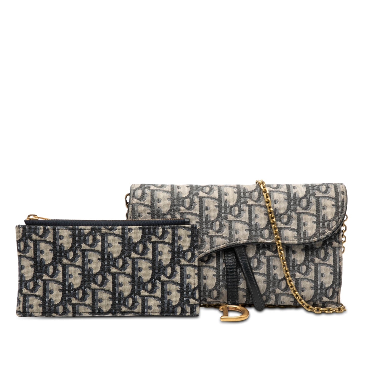 Blue Dior Oblique Canvas Saddle Wallet On Chain Crossbody Bag