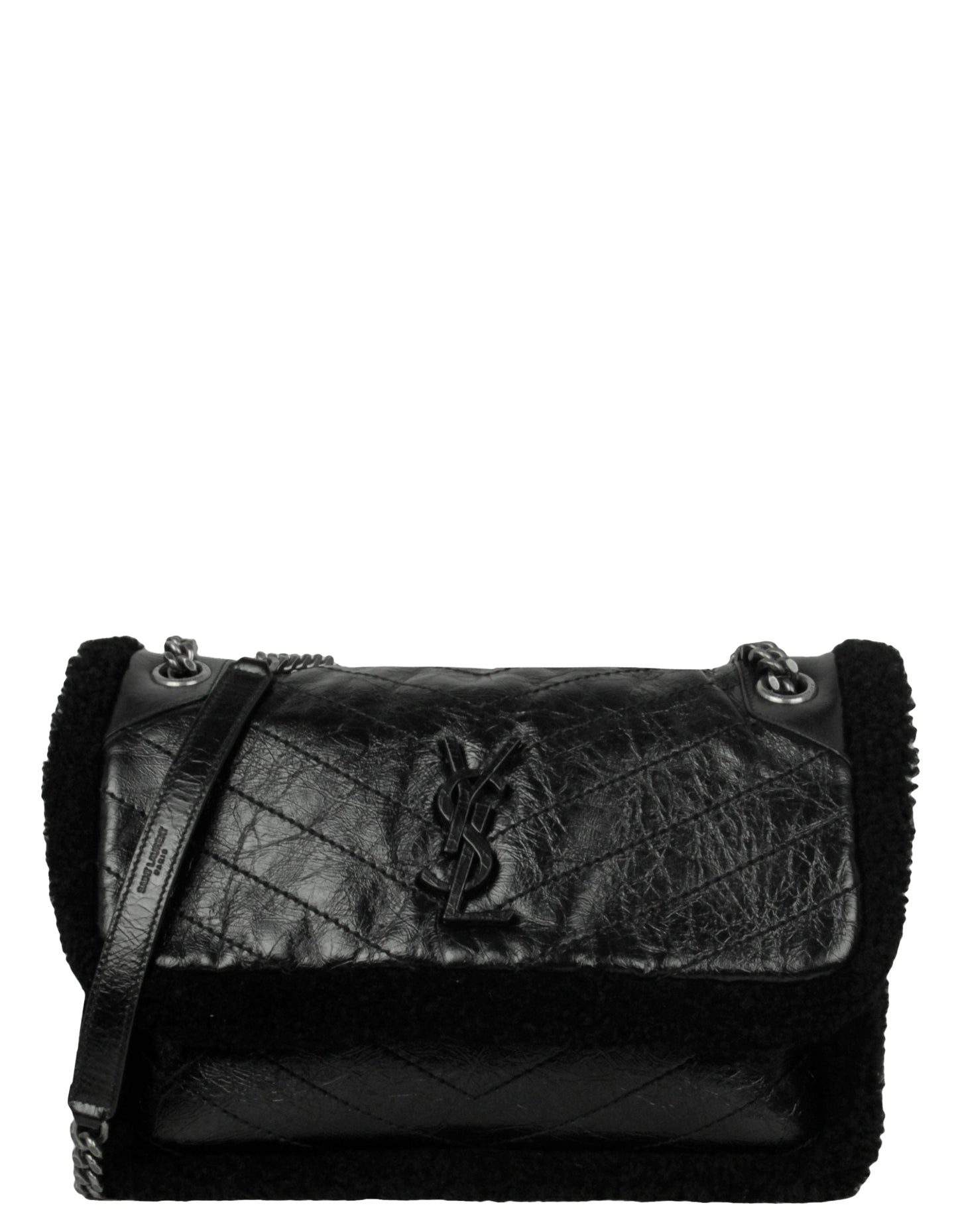 Saint Laurent Black Shearling Calfskin Medium Niki Bag