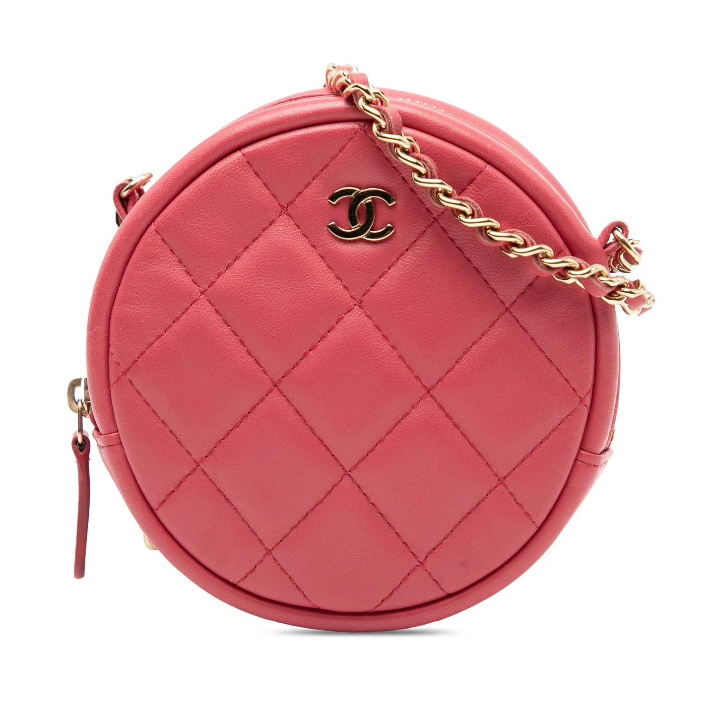 Pink Chanel CC Quilted Lambskin Round Clutch With Chain Crossbody Bag