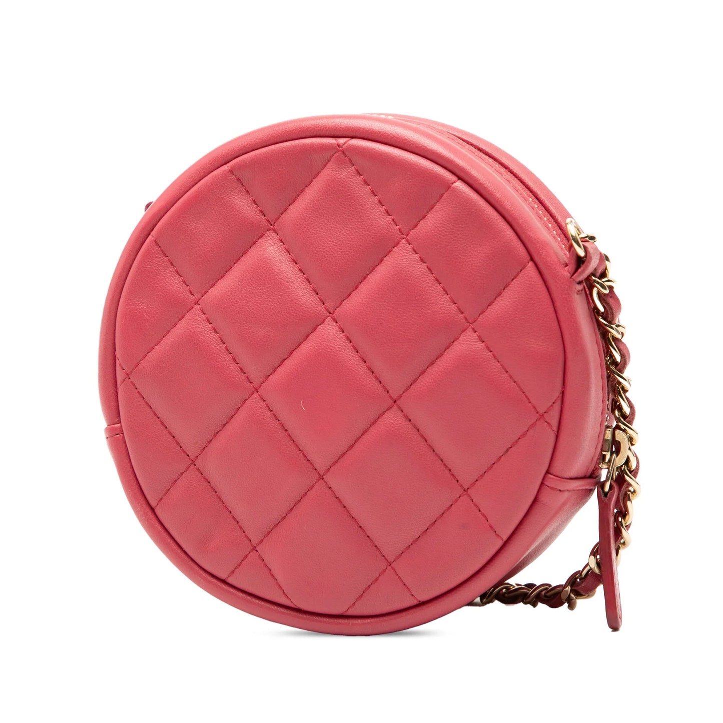 Pink Chanel CC Quilted Lambskin Round Clutch With Chain Crossbody Bag