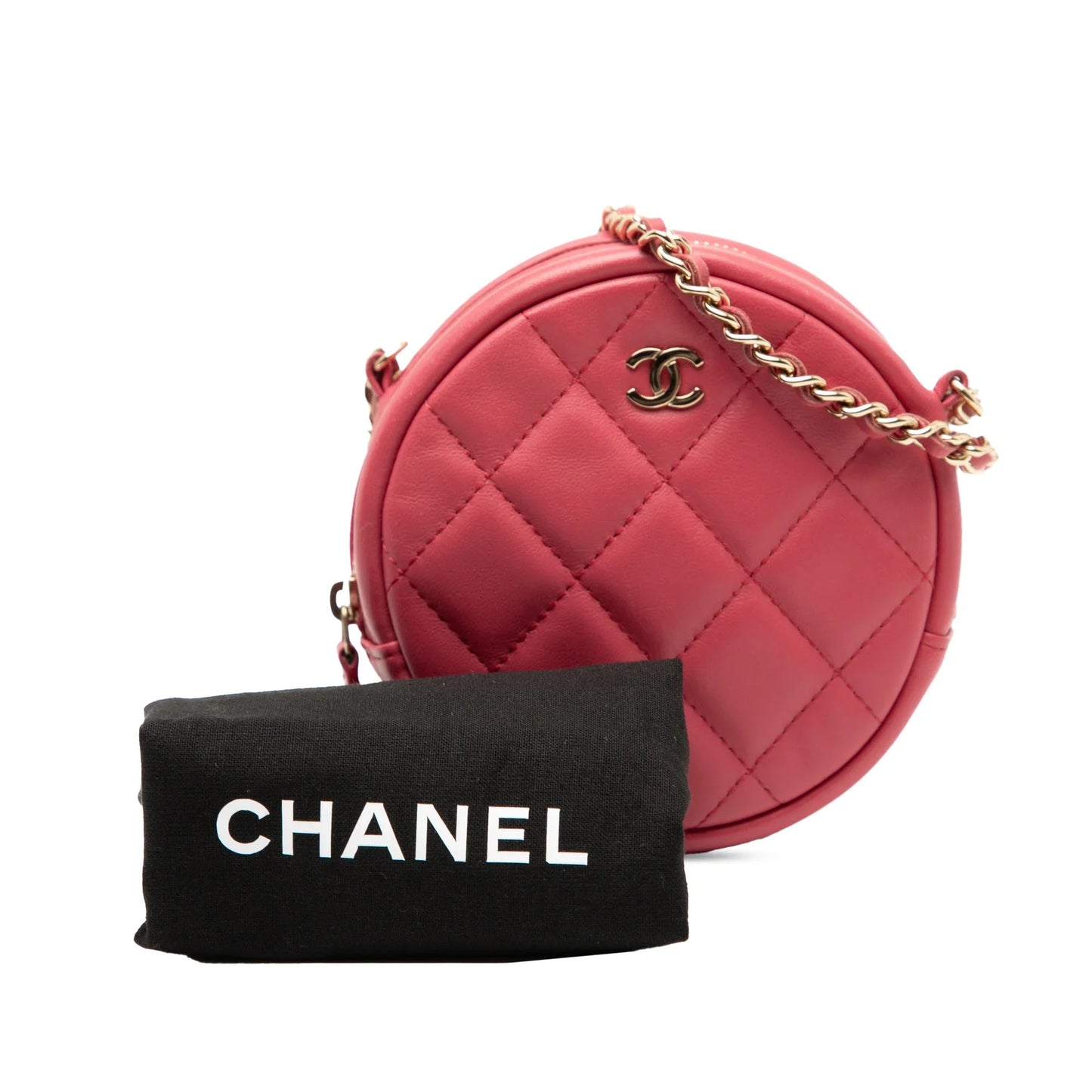 Pink Chanel CC Quilted Lambskin Round Clutch With Chain Crossbody Bag