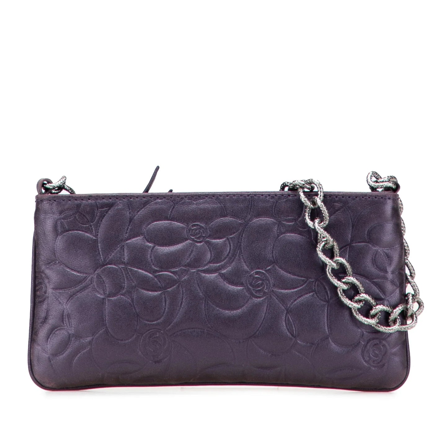 Purple Chanel Embossed Lambskin Camellia Chain Pochette Handbag