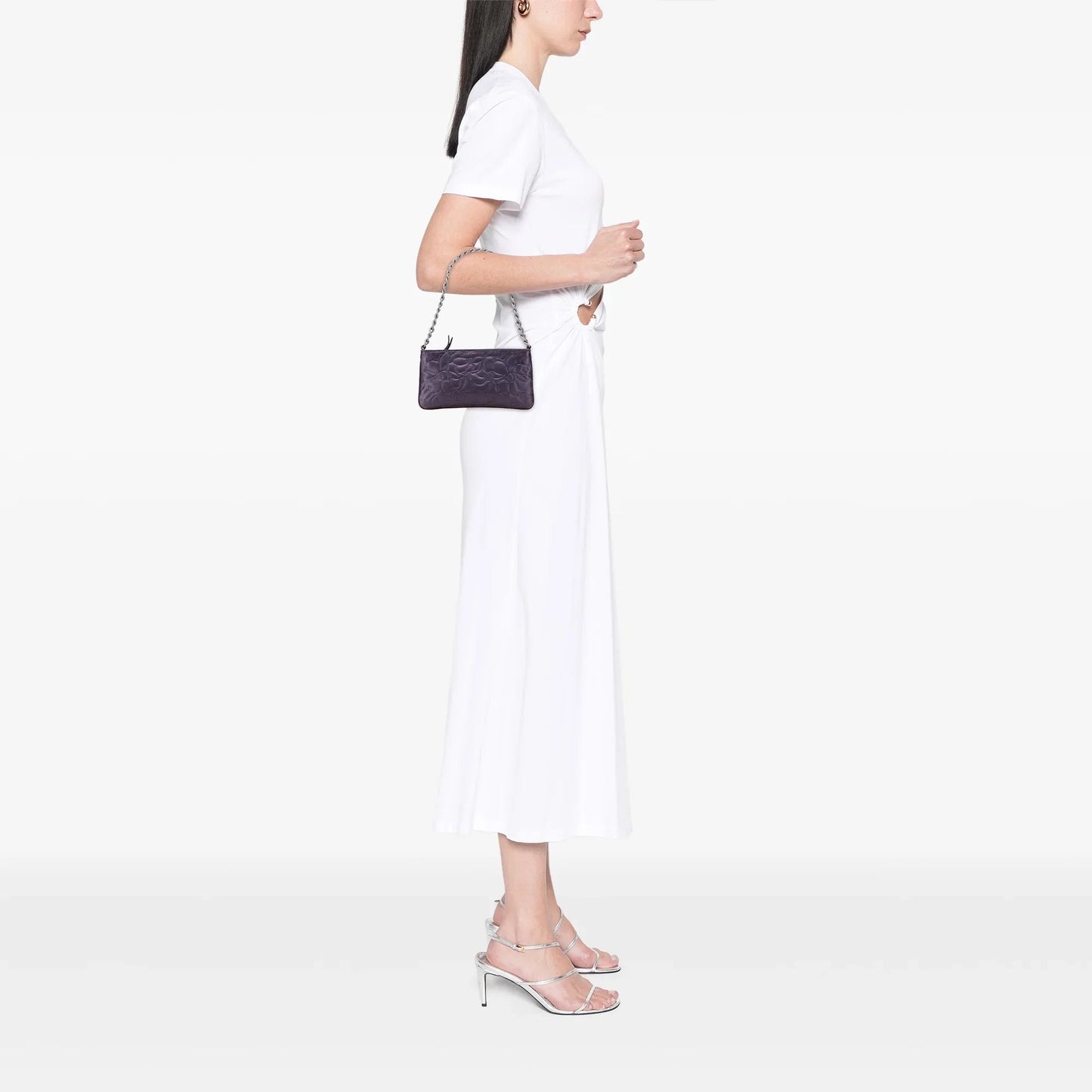 Purple Chanel Embossed Lambskin Camellia Chain Pochette Handbag