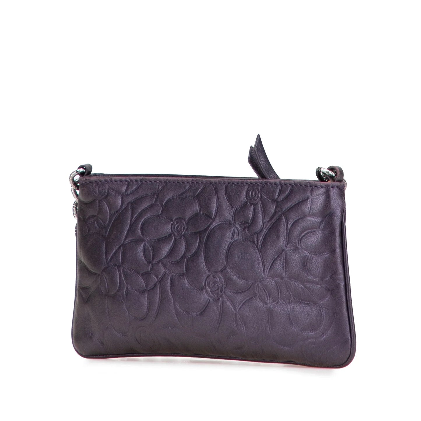 Purple Chanel Embossed Lambskin Camellia Chain Pochette Handbag
