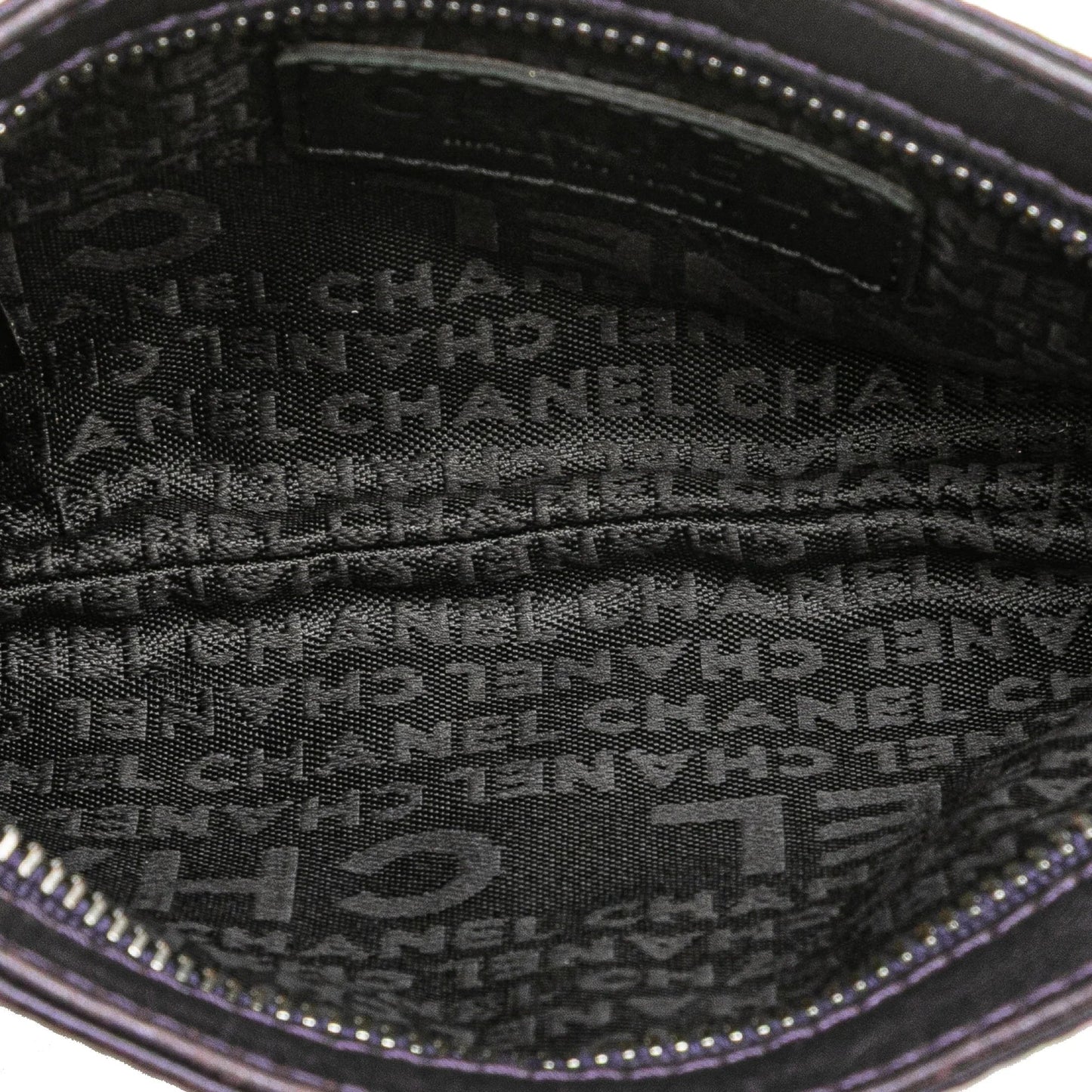 Purple Chanel Embossed Lambskin Camellia Chain Pochette Handbag