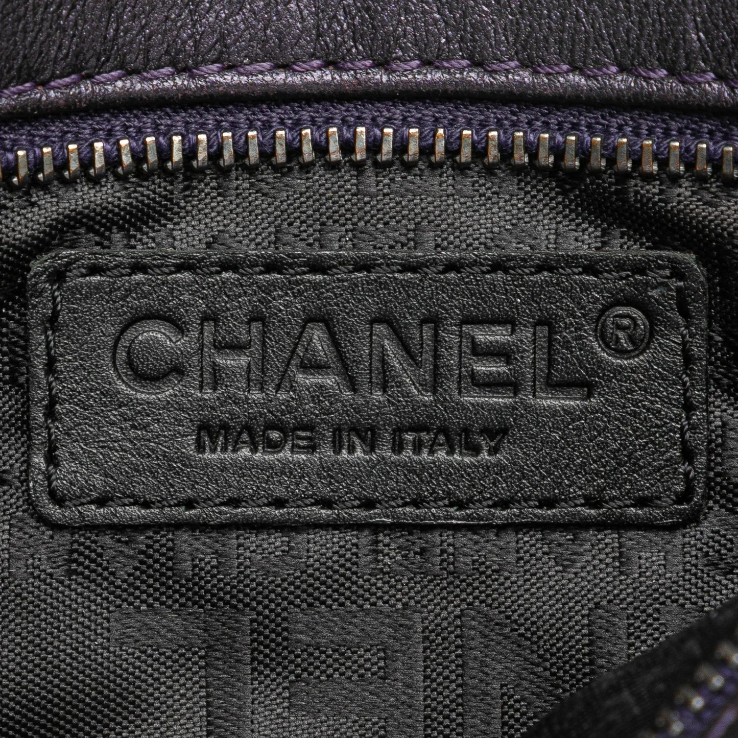 Purple Chanel Embossed Lambskin Camellia Chain Pochette Handbag
