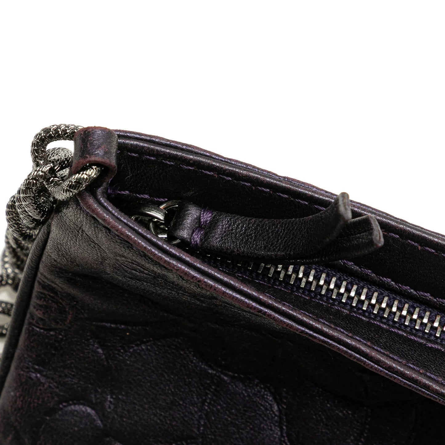 Purple Chanel Embossed Lambskin Camellia Chain Pochette Handbag