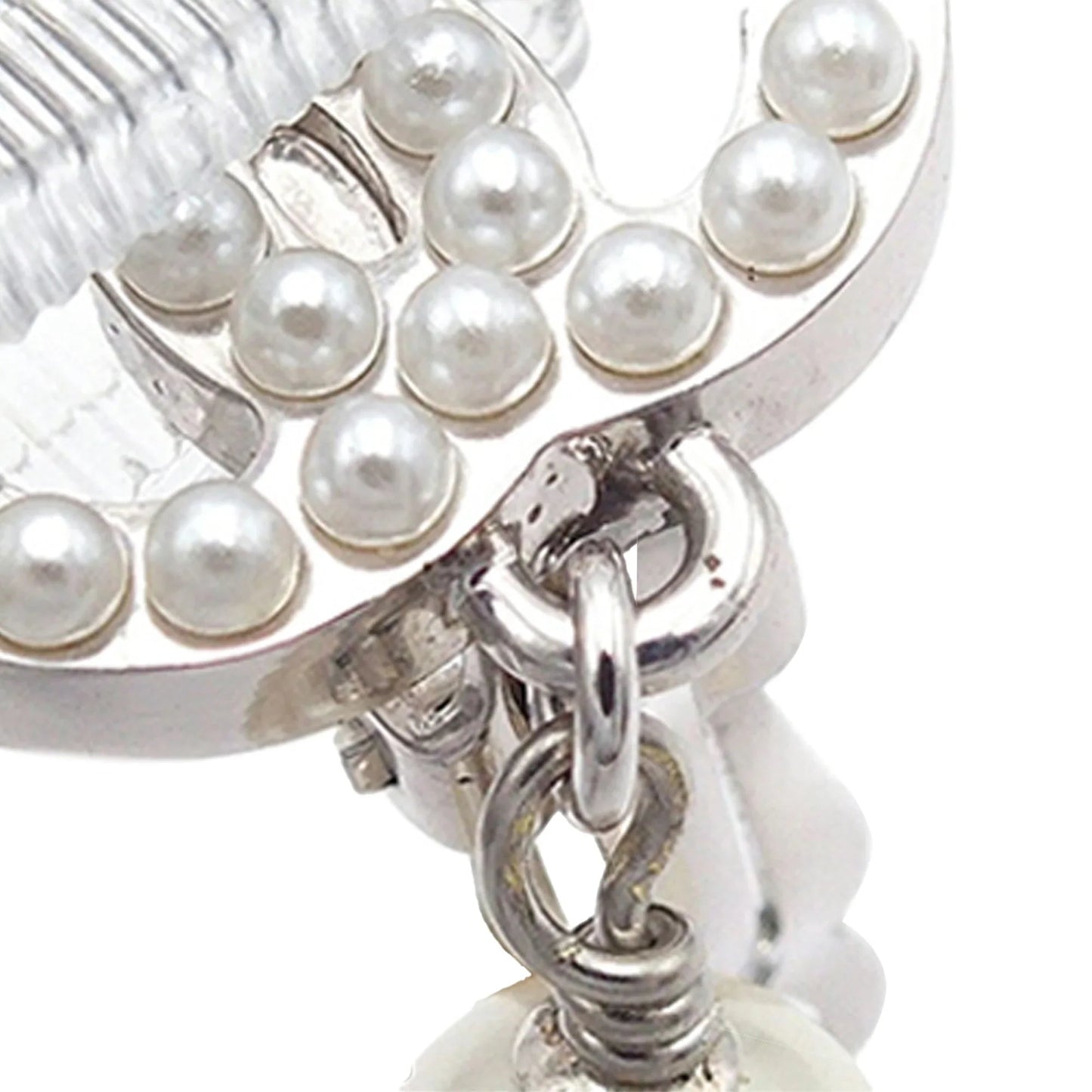Silver Chanel Silver Plated CC Faux Pearl Drop Clip On Earrings