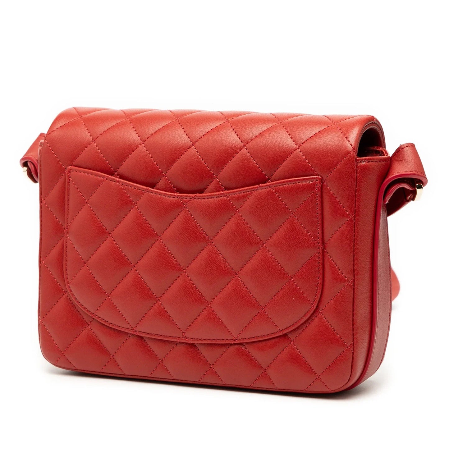 Red Chanel CC Quilted Calfskin Ruffle Strap Flap Crossbody Bag