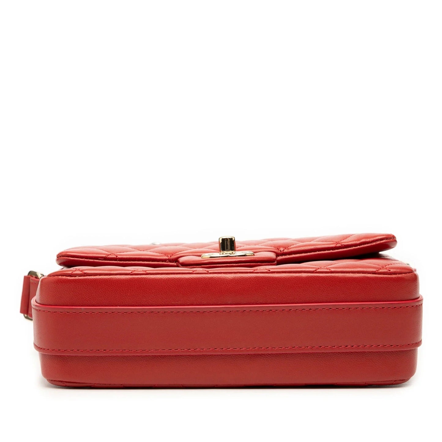 Red Chanel CC Quilted Calfskin Ruffle Strap Flap Crossbody Bag