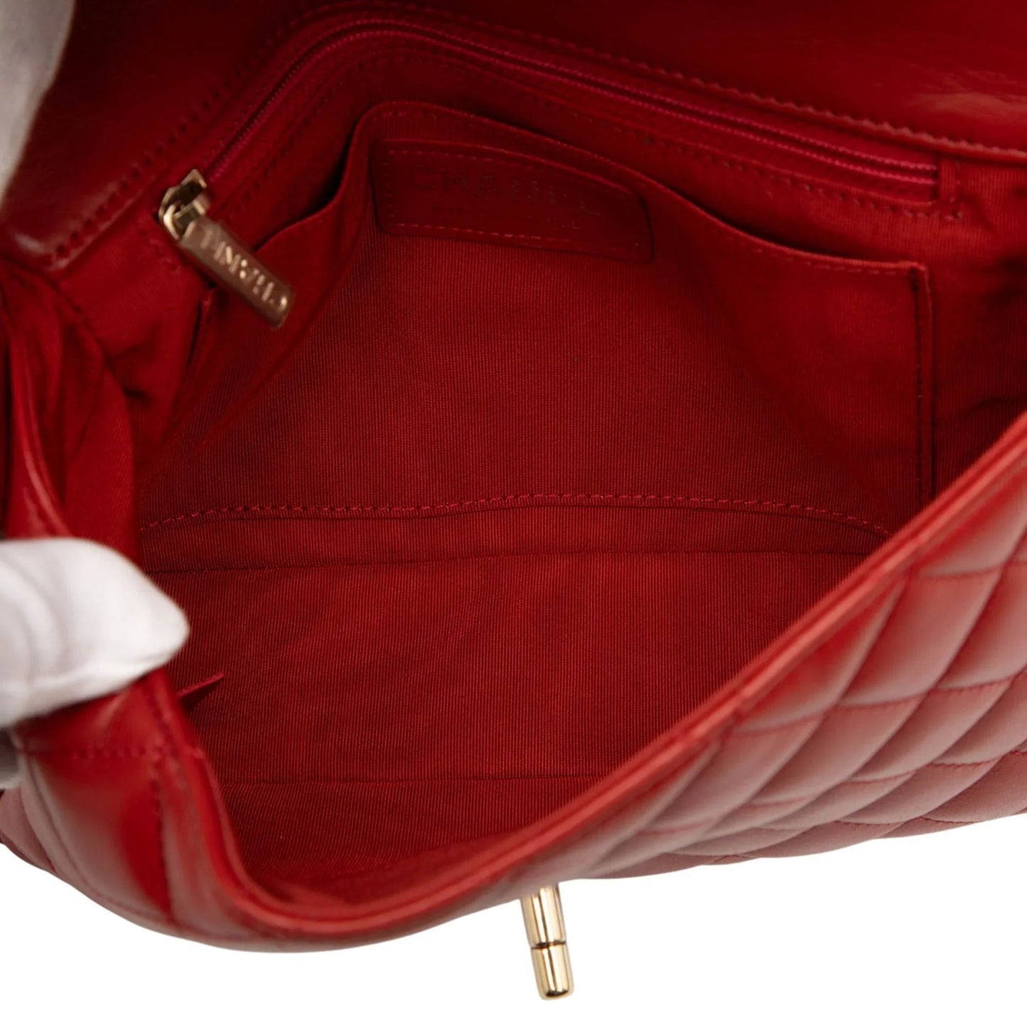 Red Chanel CC Quilted Calfskin Ruffle Strap Flap Crossbody Bag