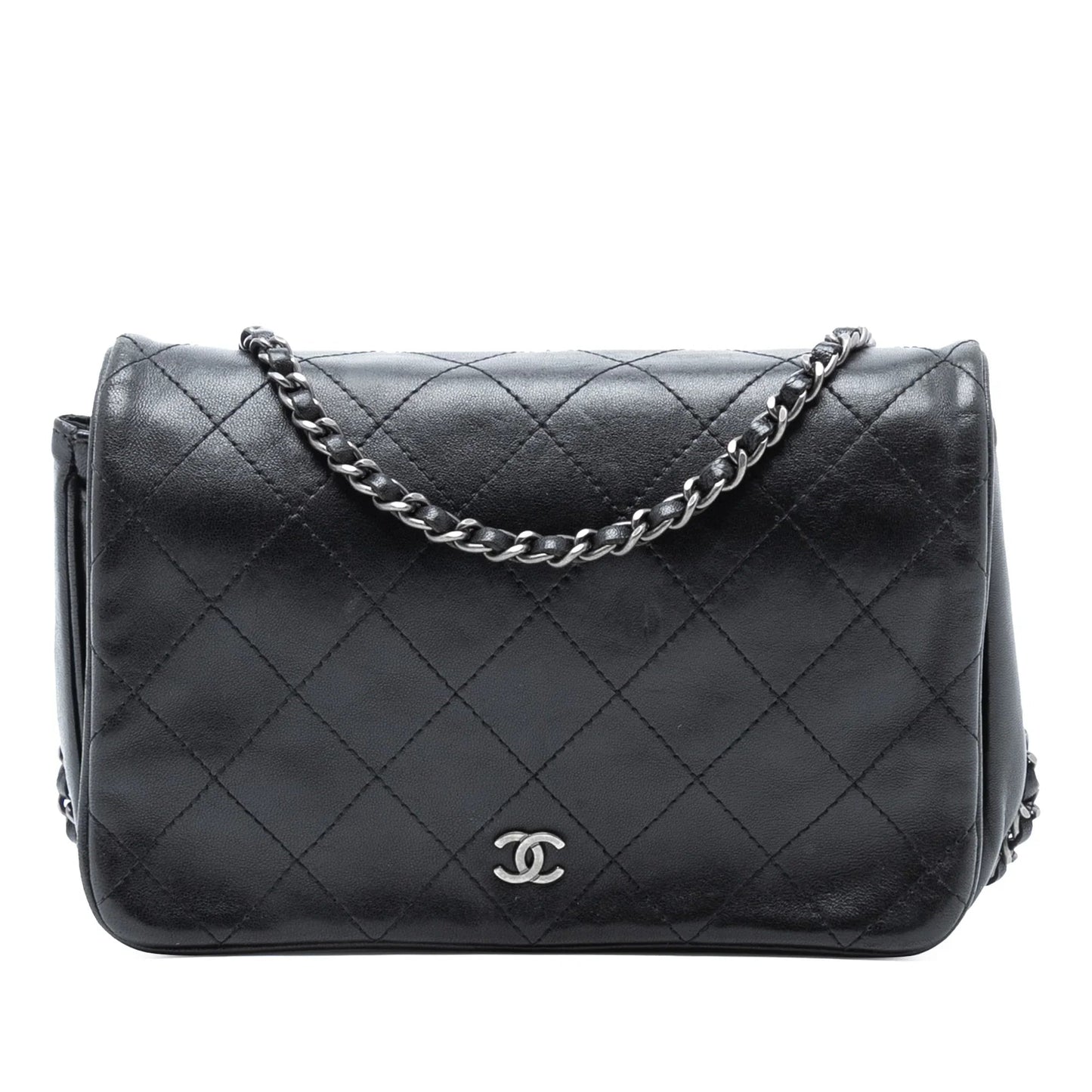 Black Chanel CC Quilted Lambskin Full Flap Wallet on Chain Crossbody Bag