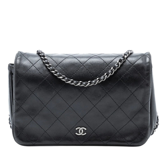Black Chanel CC Quilted Lambskin Full Flap Wallet on Chain Crossbody Bag