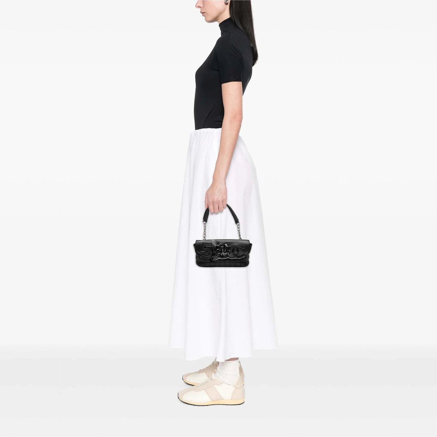 Black Chanel Camellia CC Choco Bar No 5 Lambskin Shoulder Bag