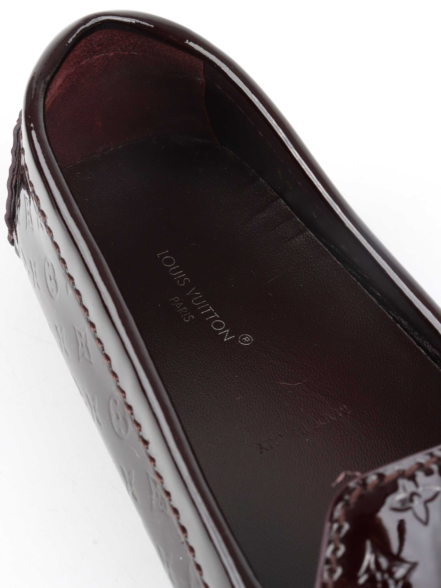 Louis Vuitton Burgundy Patent Leather Oxford Loafers.