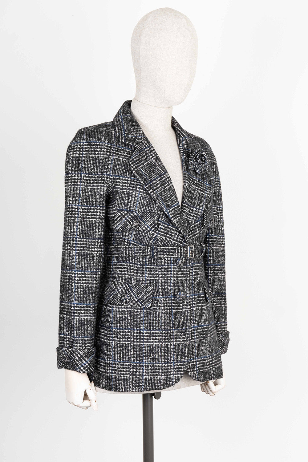 CHANEL Belted Jacket Tweed Grey & Blue 07 Autumn