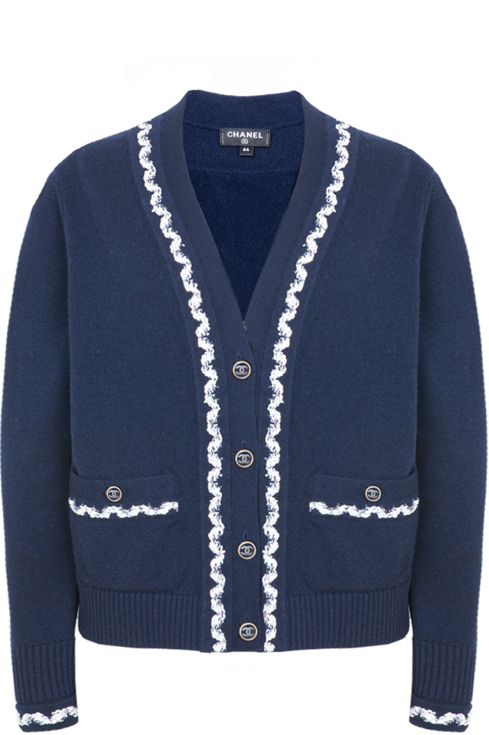 CHANEL 2021 Patch Pocket Knit Cardigan Navy