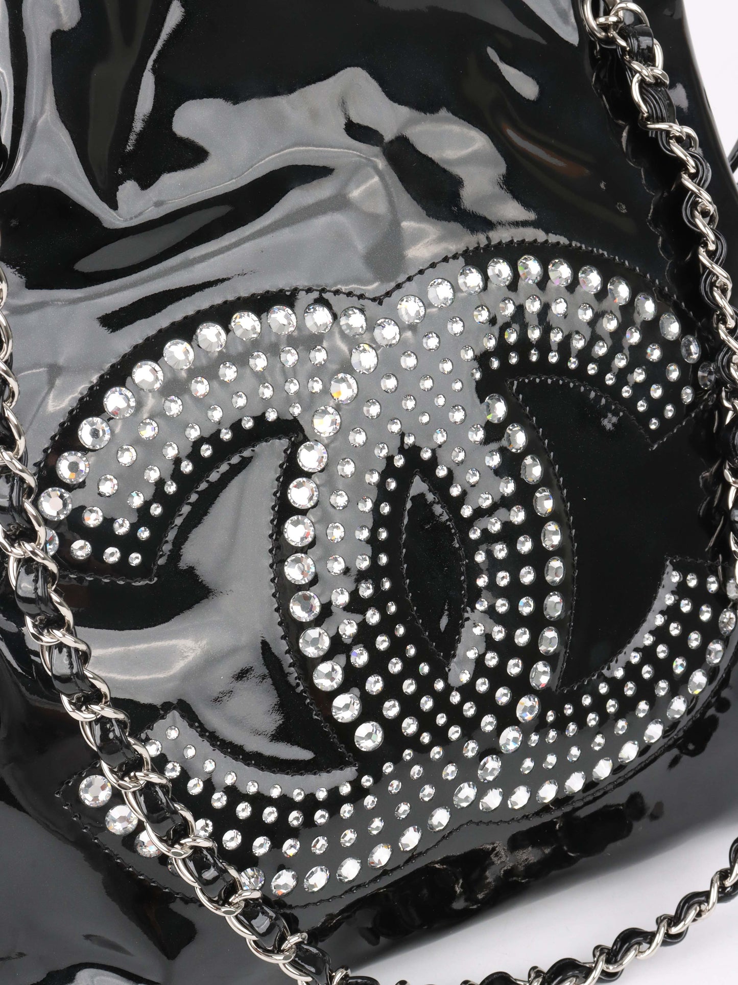 Chanel Black Strass CC Bonbon Chain Tote with Enamel Coco Mark.