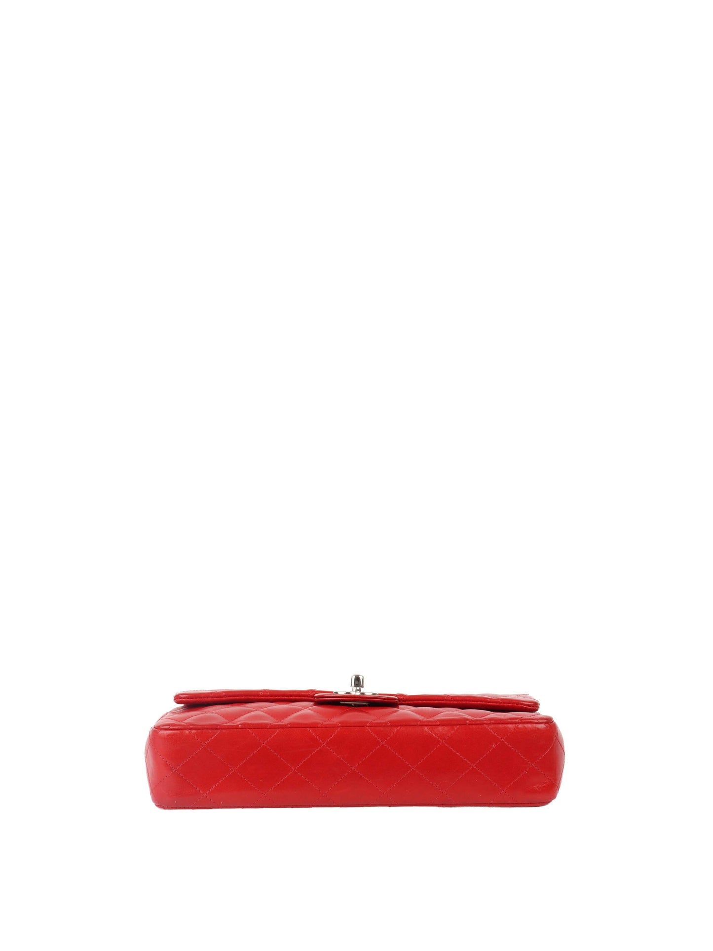 Chanel Red Lambskin East West Classic Flap Bag.