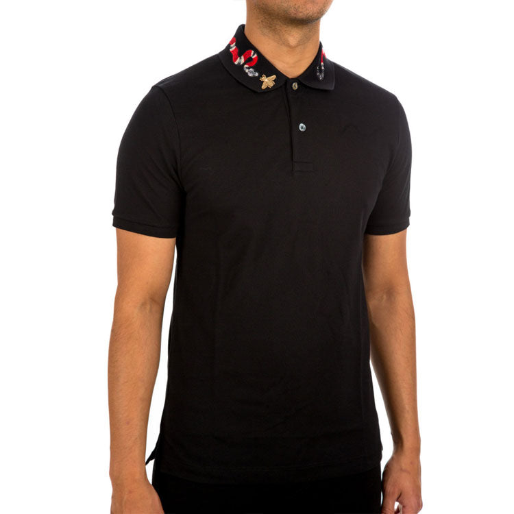 GUCCI Men's Coral Snake Embroidered Polo Shirt Black 408323-X7332-1410