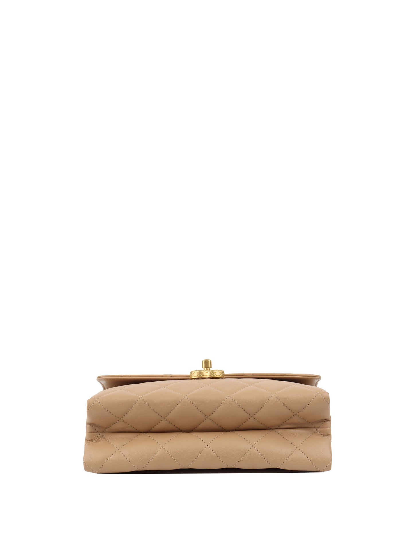 Chanel Beige Woven Chain Link Handle Flap Bag.