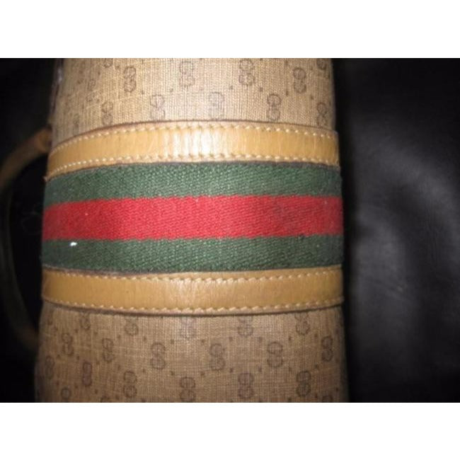 Gucci   Coated Canvas With Small G Logo Leather In Browns With Wide Red Green Stripe