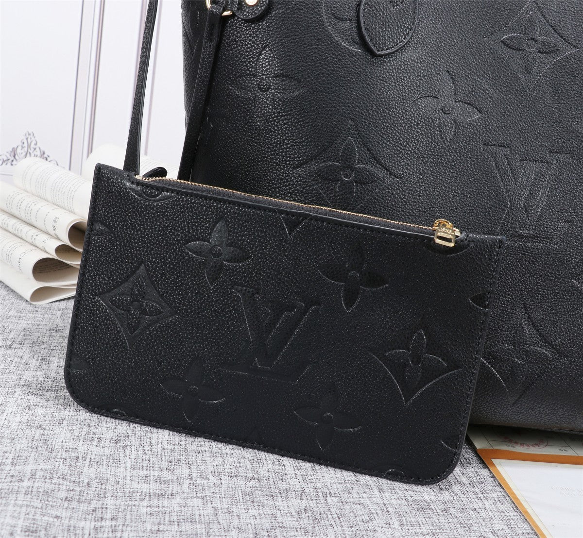 Louis Vuitton Neverfull MM Tote Bag Monogram Empreinte Black For Women, Handbags, Shoulder Bags 12.2in/31cm Top Quality M45685