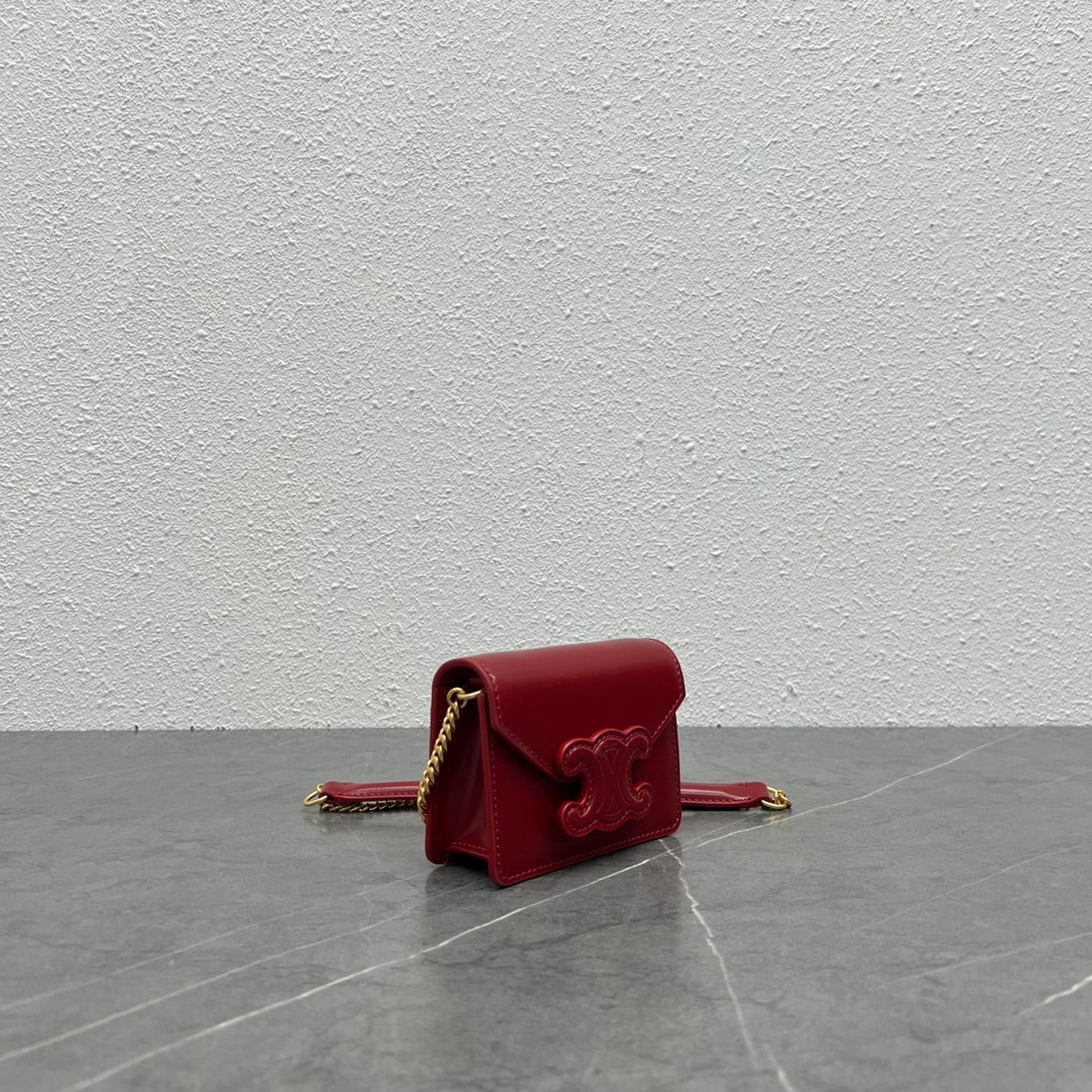 Top Quality Card Holder On Chain Triomphe Red For Women 4in/11cm 10J743DPV.27VD