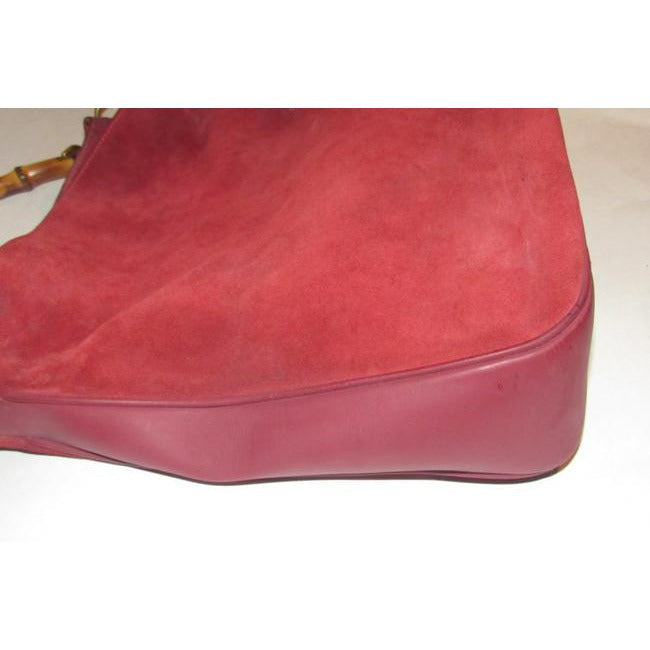 Gucci   Two Way Burgundy Suede And Leather With A Bamboo Handle Hobo Bag
