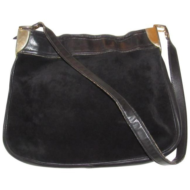 Gucci   Black Suede With Black Leather Hobo Bag