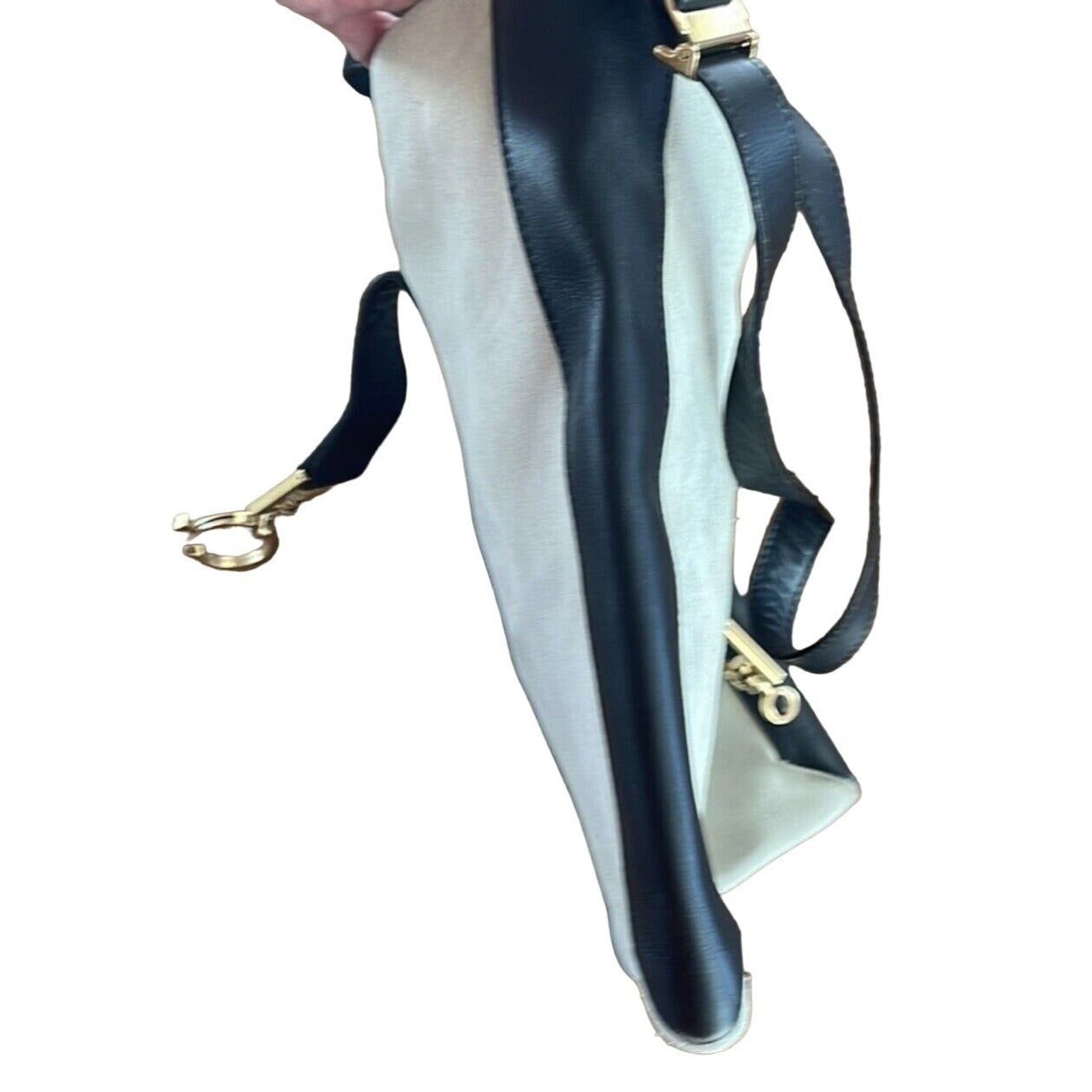 , Tom Ford era, Gucci, ivory suede & black leather, Jackie hobo shoulder bag with gold hardware