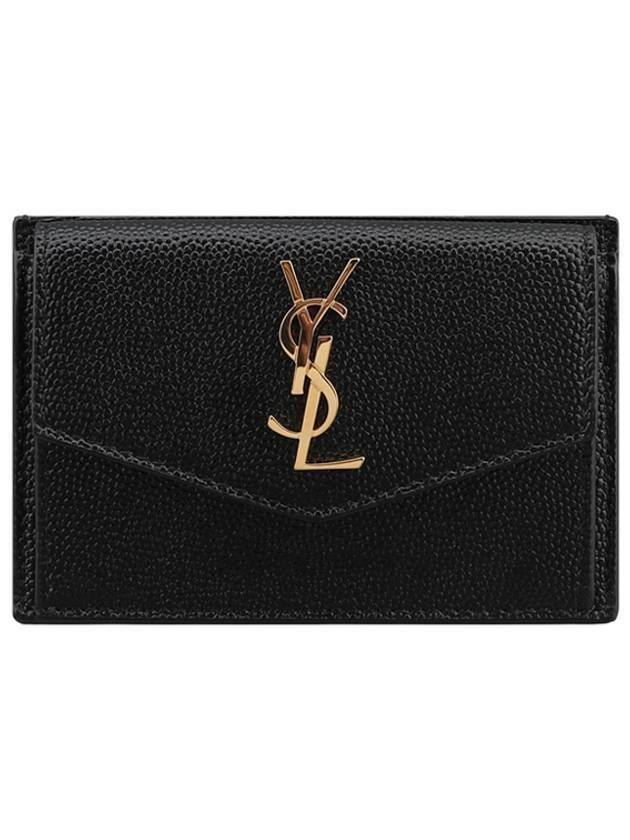 Luxury Saint Laurent Trending 2025 Uptown Grain De Poudre Embossed Leather Flap Card Case Black