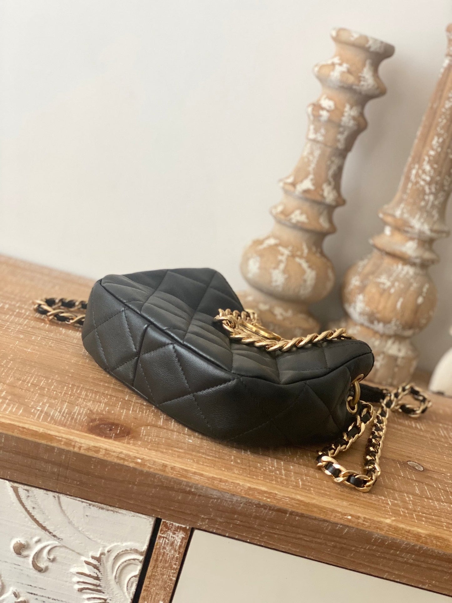 CHLSmall Hobo Bag Gold Hardware Black For Women Handbags, Shoulder Bags 7.5in/19cm