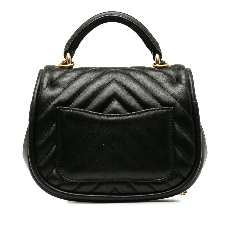 Chanel Coco V Stitch Top Handle  Chain Shoulder Bag Black Leather  CHANEL Middle]